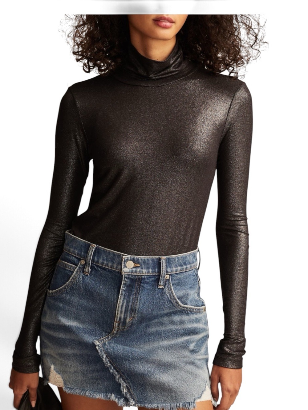Lucky Shimmery Black Turtleneck Long Sleeve Top Size Small